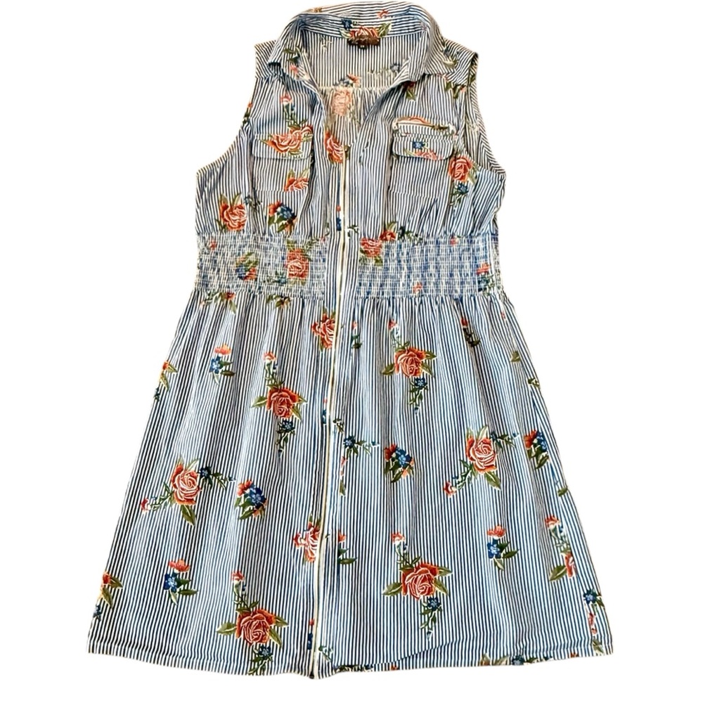 J‎ Gee Sz-2X Stripes & Florals Sleeveless Full Zip Dress 100% Cotton, Collared